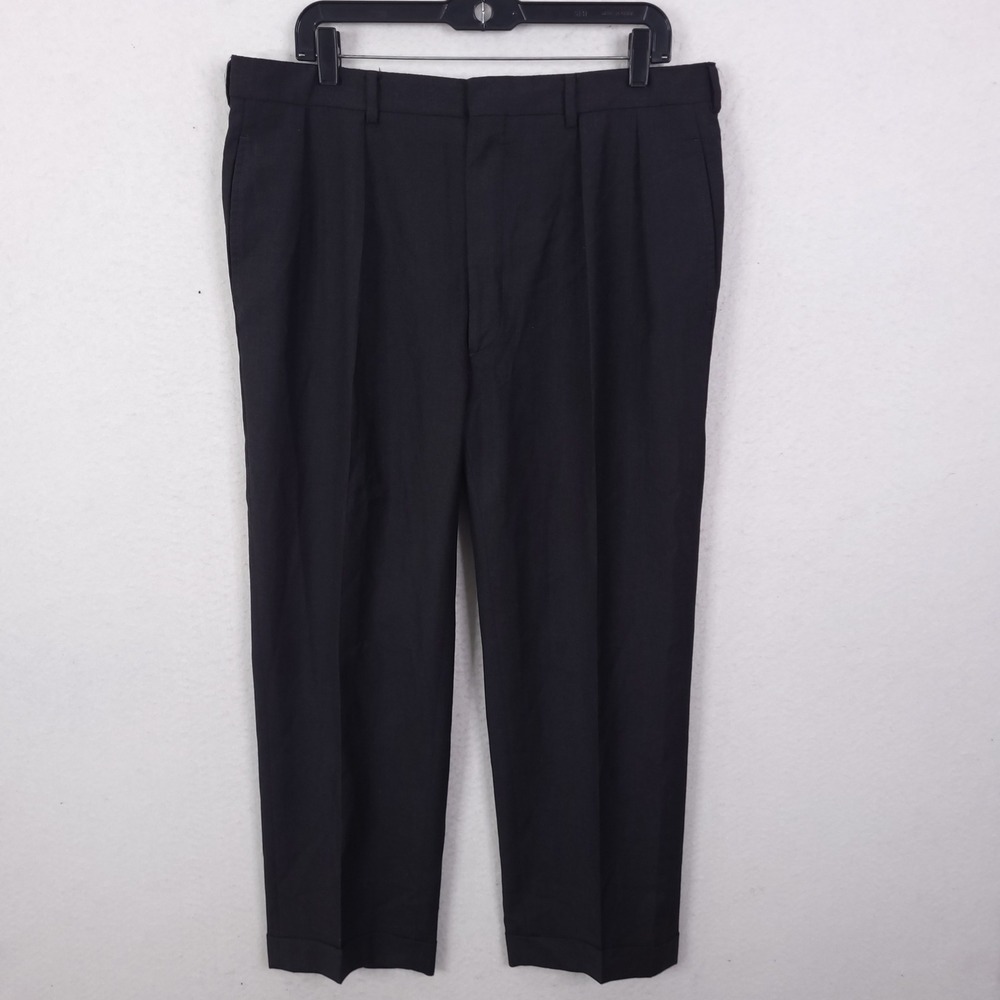 Polo Ralph Lauren Dress Wool Pants Men 36X26 Black Pleated Cuffed Made in Italy